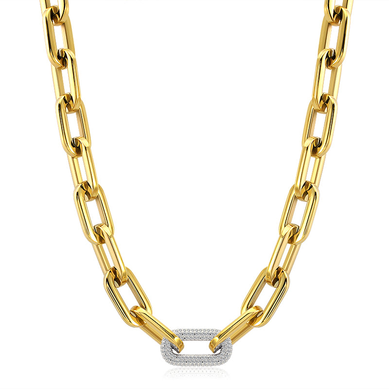 Crystal Stones Link Chain Necklace