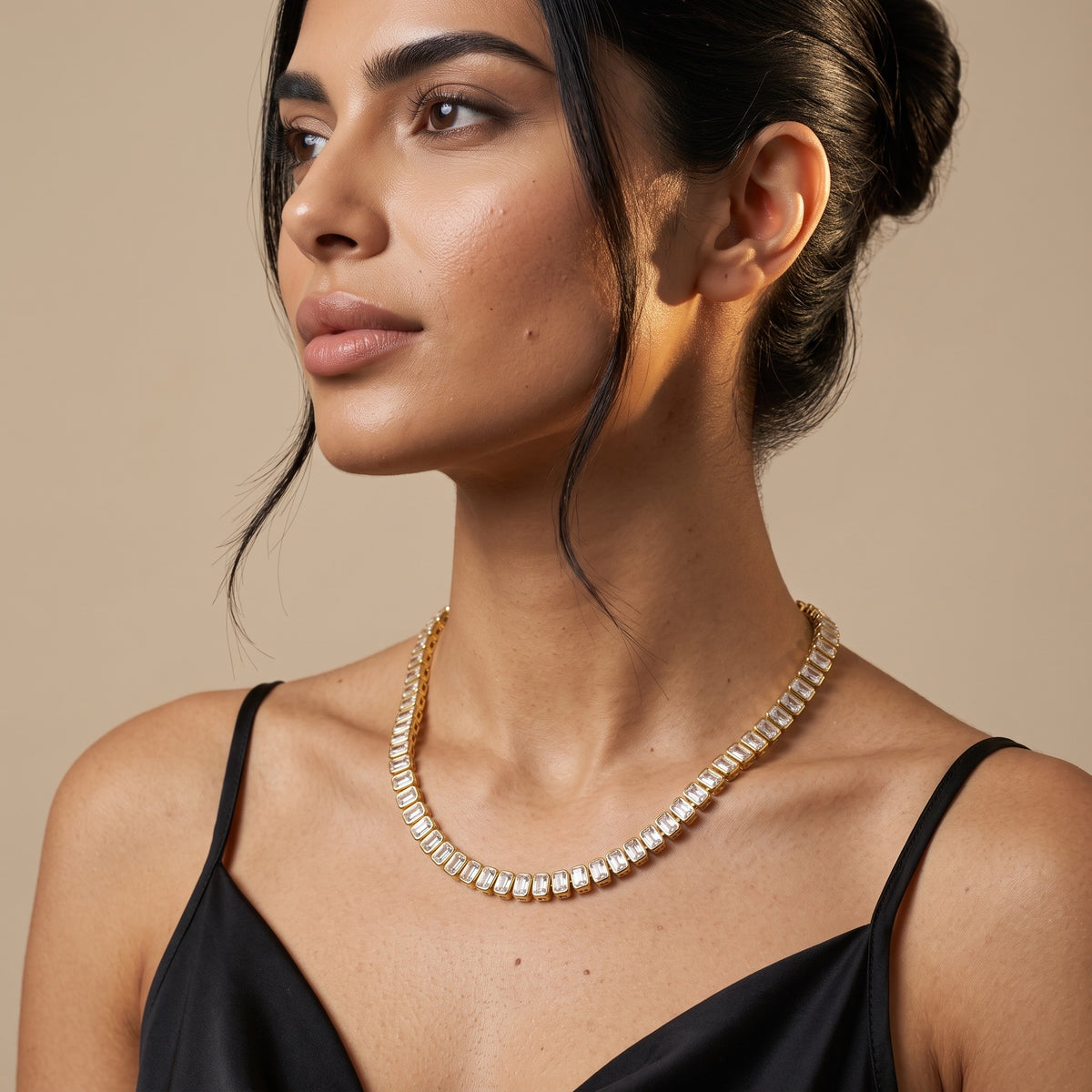 Tennis - Rectangle Choker Various Shaped Bezel CZ Tennis Necklace