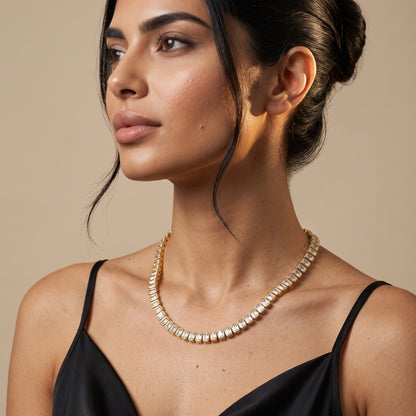 Tennis - Rectangle Choker Various Shaped Bezel CZ Tennis Necklace
