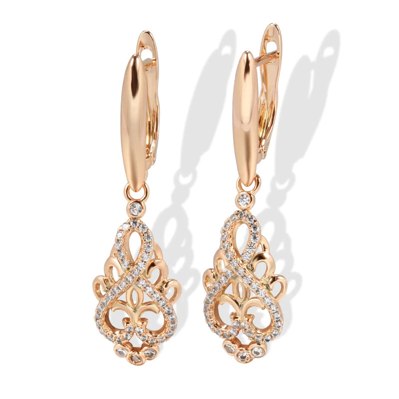 Crystal Flower Dangle Earrings - Rose Gold