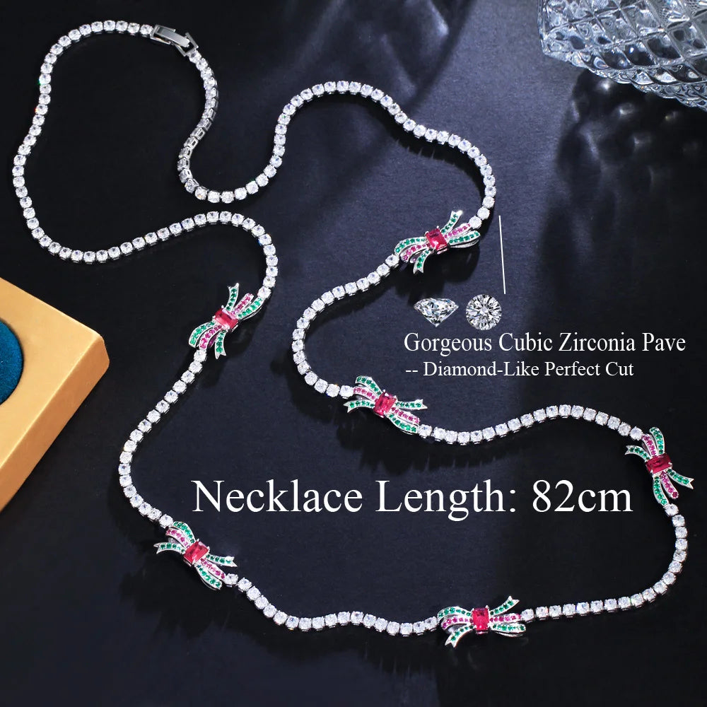 Luxuriously crafted Round Cubic Zirconia Long Sweater Chain with Shiny Top Necklace.