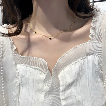 Cubic Zirconia Water Drop Crystal S925 Sterling Silver Choker Necklace