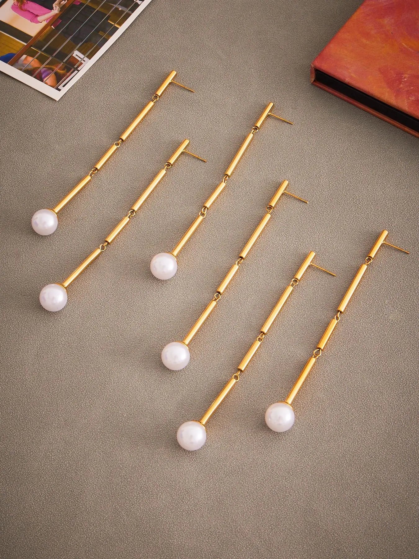 Orbiter Rod & Pearl Drops Earrings