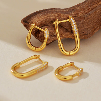 Linear Luxe Oval Zircon Hoop Earrings - Different Sizes