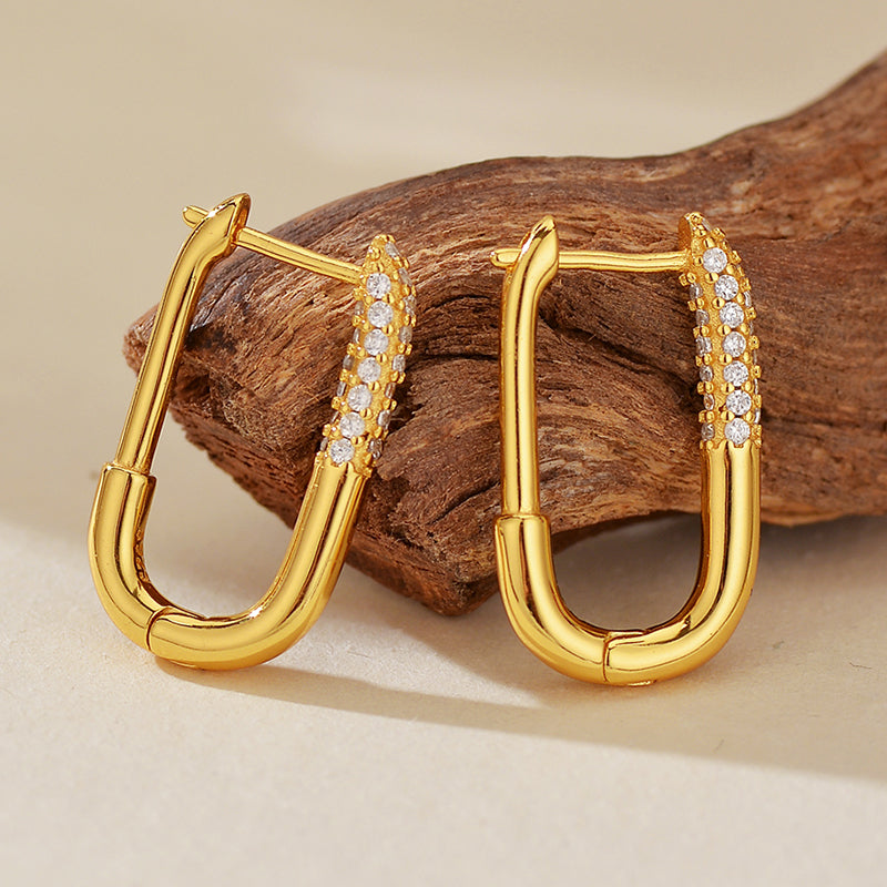 Linear Luxe Oval Zircon Hoop Earrings - Different Sizes