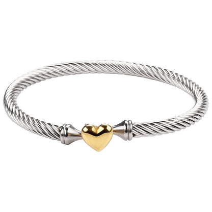 Elegant Heart Silver Bracelet Bangle