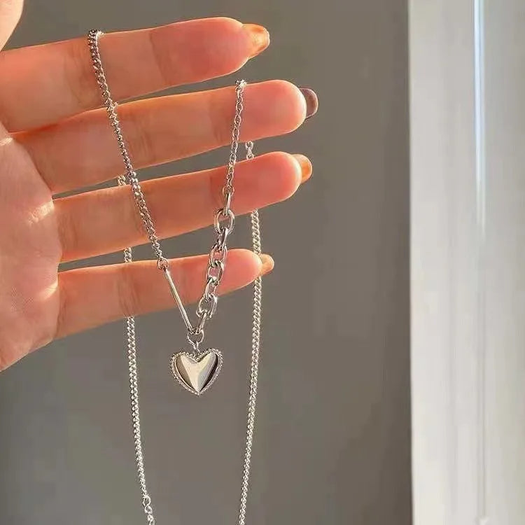 Heart Necklace Simple Silver-color