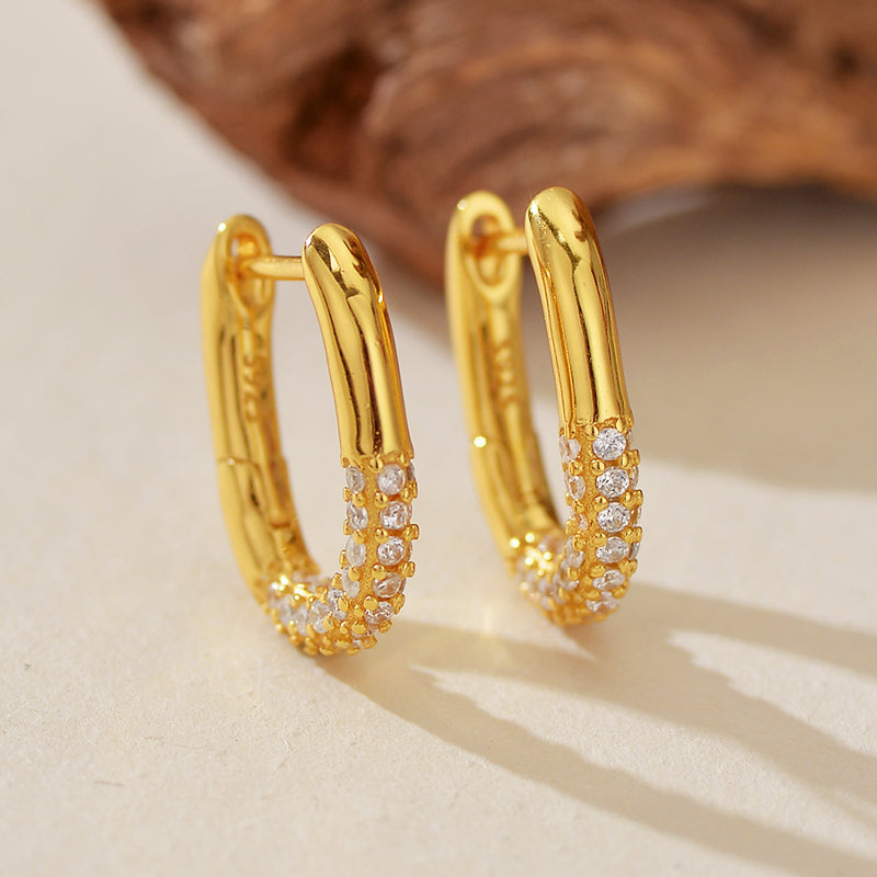 Linear Luxe Oval Zircon Hoop Earrings - Different Sizes