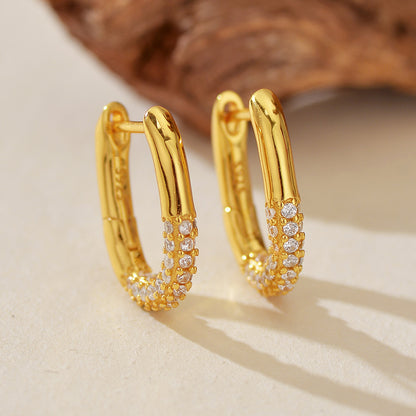 Linear Luxe Oval Zircon Hoop Earrings - Different Sizes