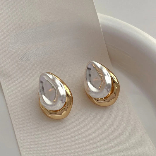 Korean Double-layer Metal Irregular Circle Hoop / Teardrop Double-layer Stud Earrings Earrings