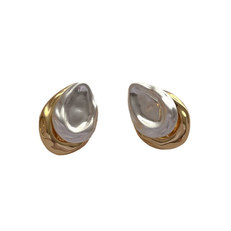 Korean Double-layer Metal Irregular Circle Hoop / Teardrop Double-layer Stud Earrings Earrings