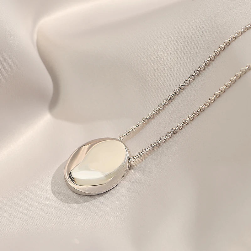 Oval Pendant Stainless Steel Gold Color Long Necklace