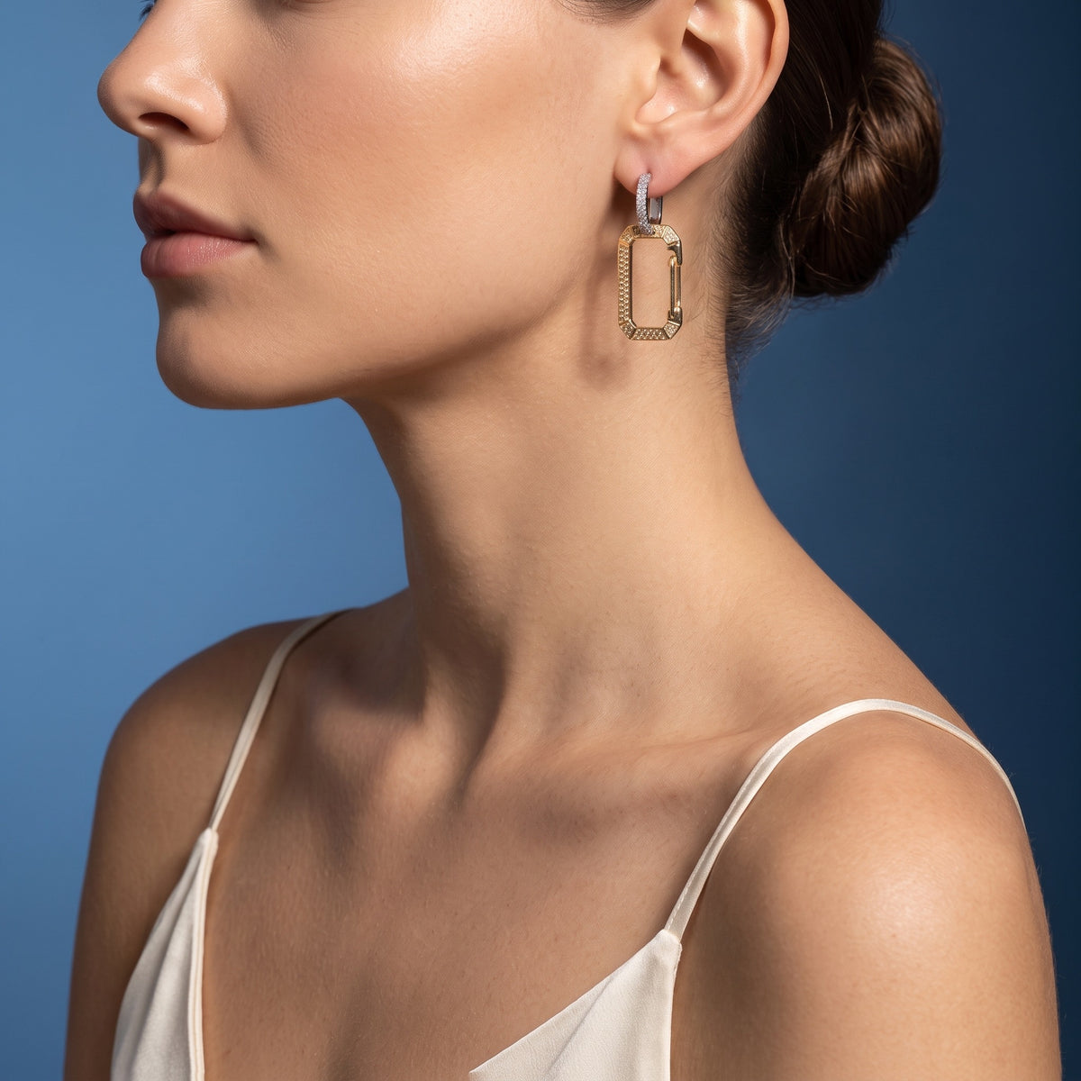Crystal Ellipse Lock Gold & Silver Earring