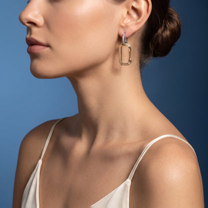 Crystal Ellipse Lock Gold & Silver Earring