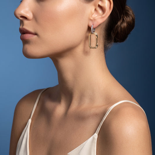 Crystal Ellipse Lock Gold & Silver Earring