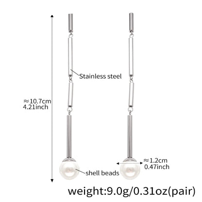 Pair of earrings with measurements and material details on a white background