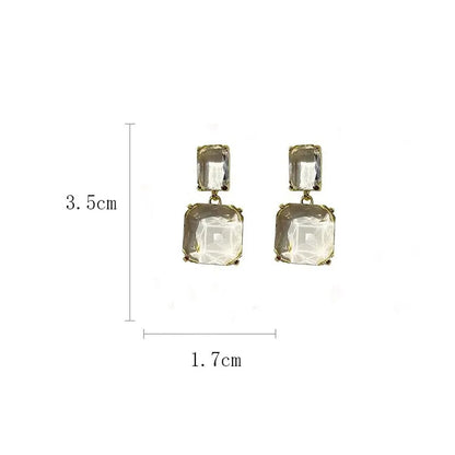 Geometric Square Dangle with Transparent Glass Crystal Earrings