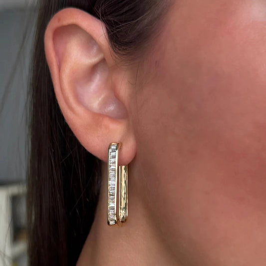 Dynasty Iced Rectangle Hoops Earrings