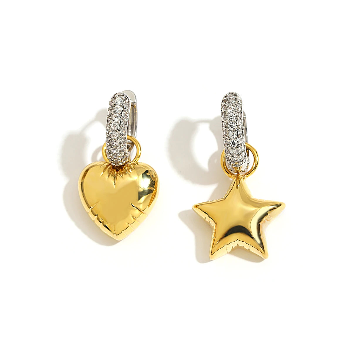 Eight - Trend Micro Inlaid Zircon Pentagram Heart or Stars Asymmetric Earrings