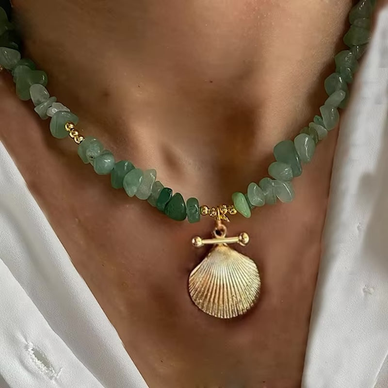 Malachite Green Natural Stone with Shell Necklace