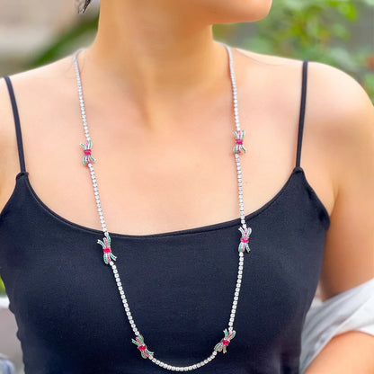 Luxuriously crafted Round Cubic Zirconia Long Sweater Chain with Shiny Top Necklace.