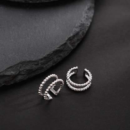 Twist Double layer round bead Ear Cuff (One Piece)