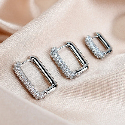 Geometric Square Crystal CZ Big Huggies Hoop Earrings - Different Sizes