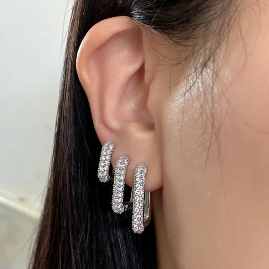 Geometric Square Crystal CZ Big Huggies Hoop Earrings - Different Sizes