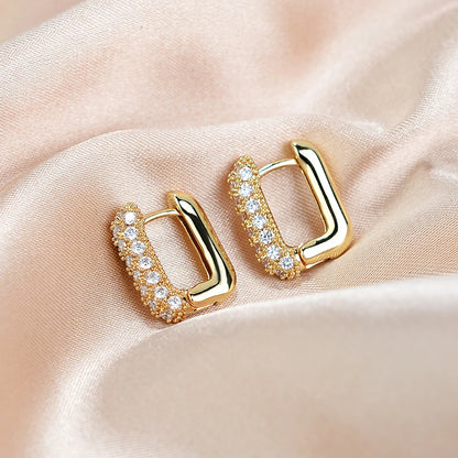 Geometric Square Crystal CZ Big Huggies Hoop Earrings - Different Sizes