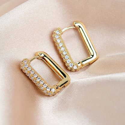 Geometric Square Crystal CZ Big Huggies Hoop Earrings - Different Sizes