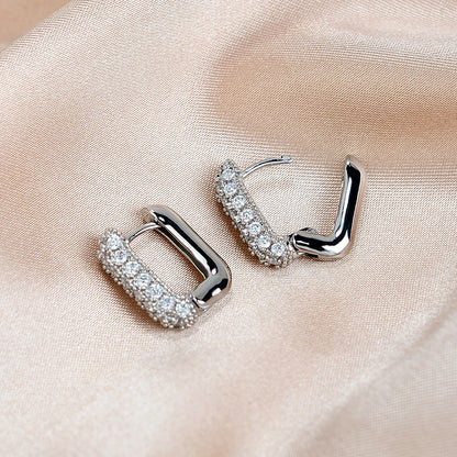 Geometric Square Crystal CZ Big Huggies Hoop Earrings - Different Sizes