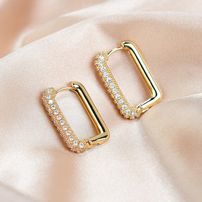Geometric Square Crystal CZ Big Huggies Hoop Earrings - Different Sizes