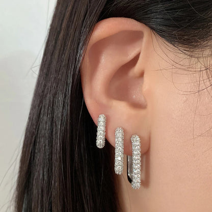 Geometric Square Crystal CZ Big Huggies Hoop Earrings - Different Sizes