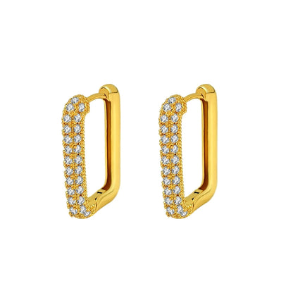 Geometric Square Crystal CZ Big Huggies Hoop Earrings - Different Sizes