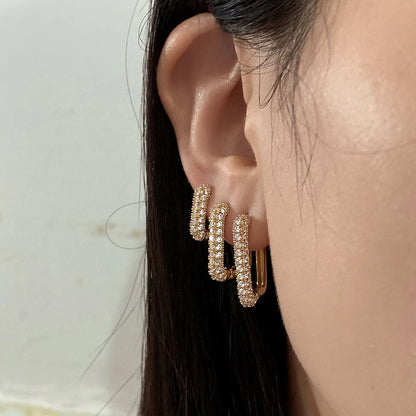 Geometric Square Crystal CZ Big Huggies Hoop Earrings - Different Sizes