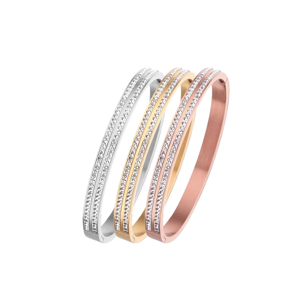 Shiny Zircon Double Row Diamond Bangle