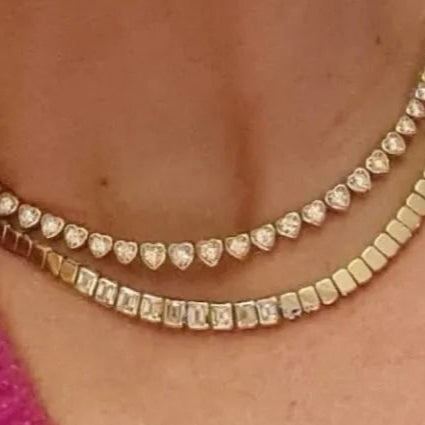 Tennis - Rectangle Choker Various Shaped Bezel CZ Tennis Necklace