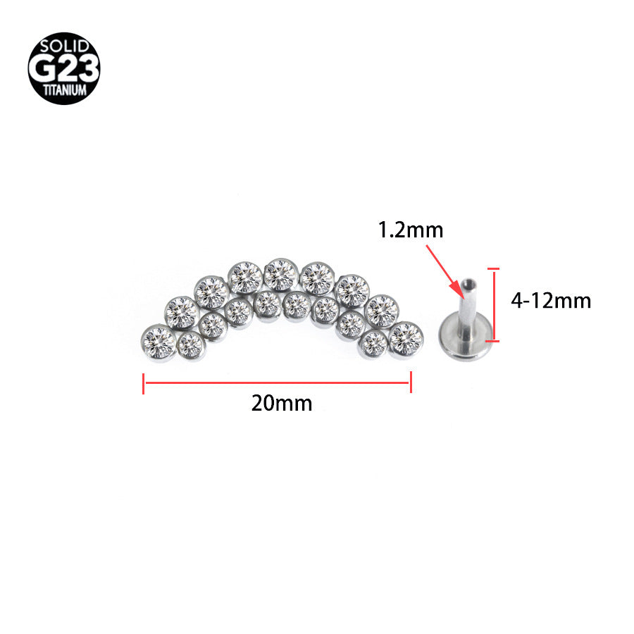 G23 Daimind Moon Ear Piercing Stud Titanium with AAA Cubic Zircon , Flat Back Earrings ( One Piece )