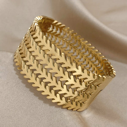 Thick Heavy Leaf Shape Bracelet Bangle