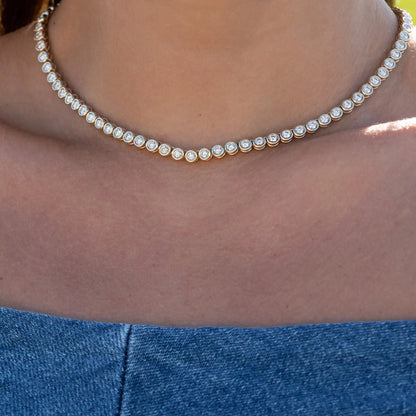 Tennis - Round Choker Various Shaped Bezel CZ Tennis Necklace