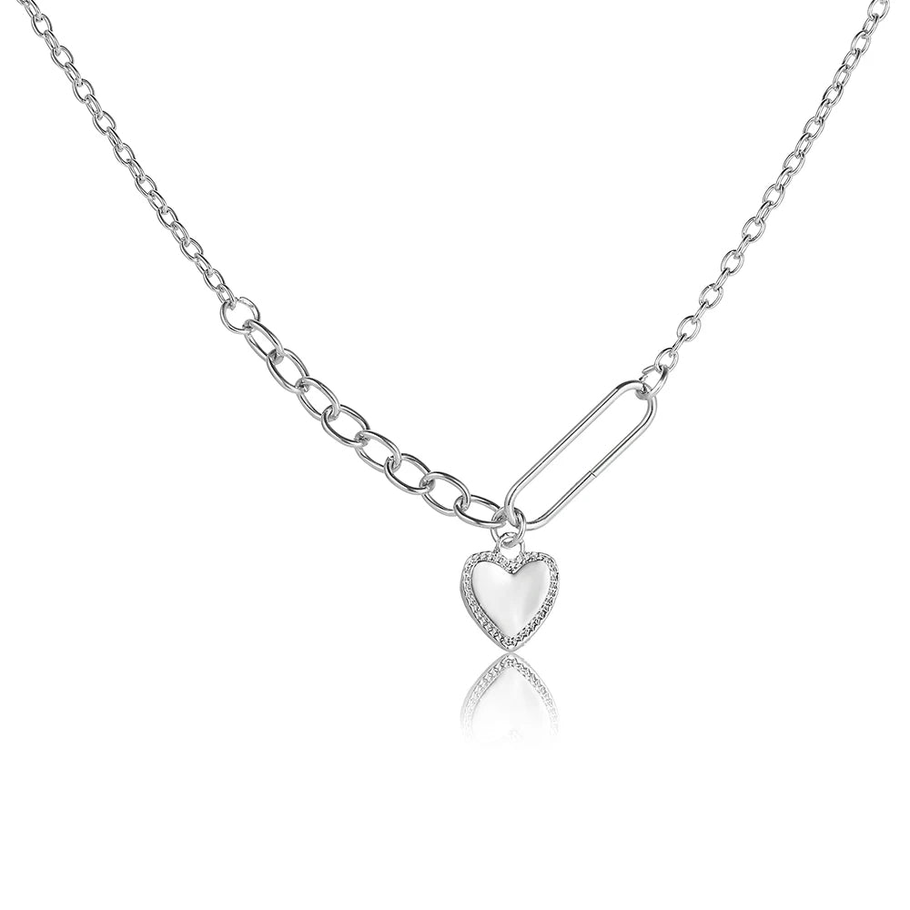 Heart Necklace Simple Silver-color