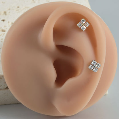 G23 Ear Piercing Stud Titanium with AAA Cubic Zircon , Flat Back Earrings ( One Piece )