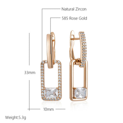 Asymmetrical Long Drop with Crystal Earrings - Rose Gold