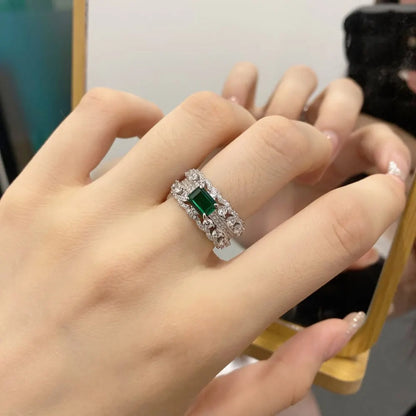 Luxury Emerald White Gold Plated Silver Ring