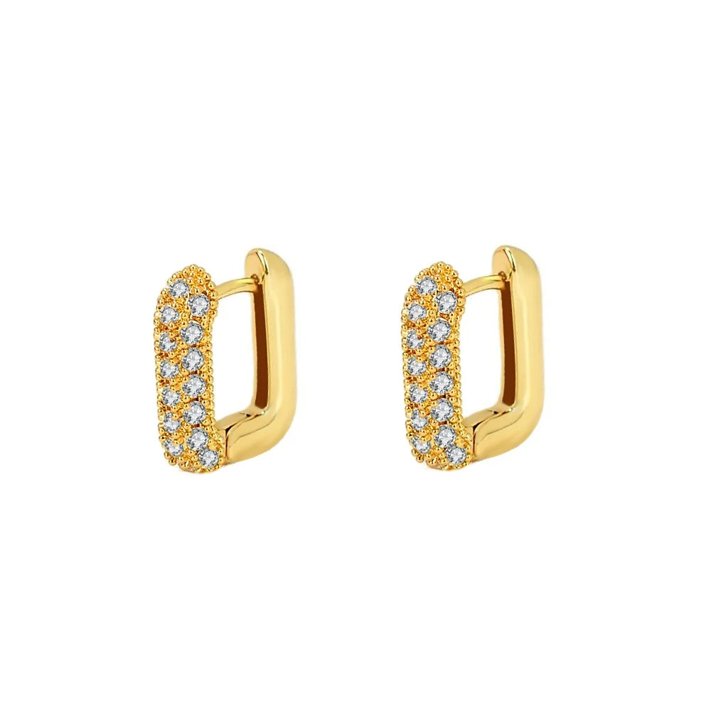 Geometric Square Crystal CZ Big Huggies Hoop Earrings - Different Sizes