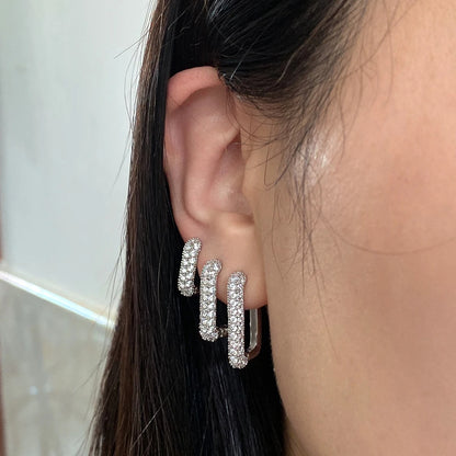 Geometric Square Crystal CZ Big Huggies Hoop Earrings - Different Sizes