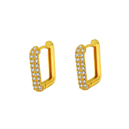 Geometric Square Crystal CZ Big Huggies Hoop Earrings - Different Sizes