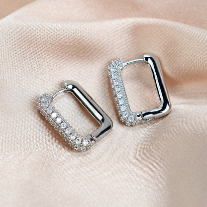 Geometric Square Crystal CZ Big Huggies Hoop Earrings - Different Sizes