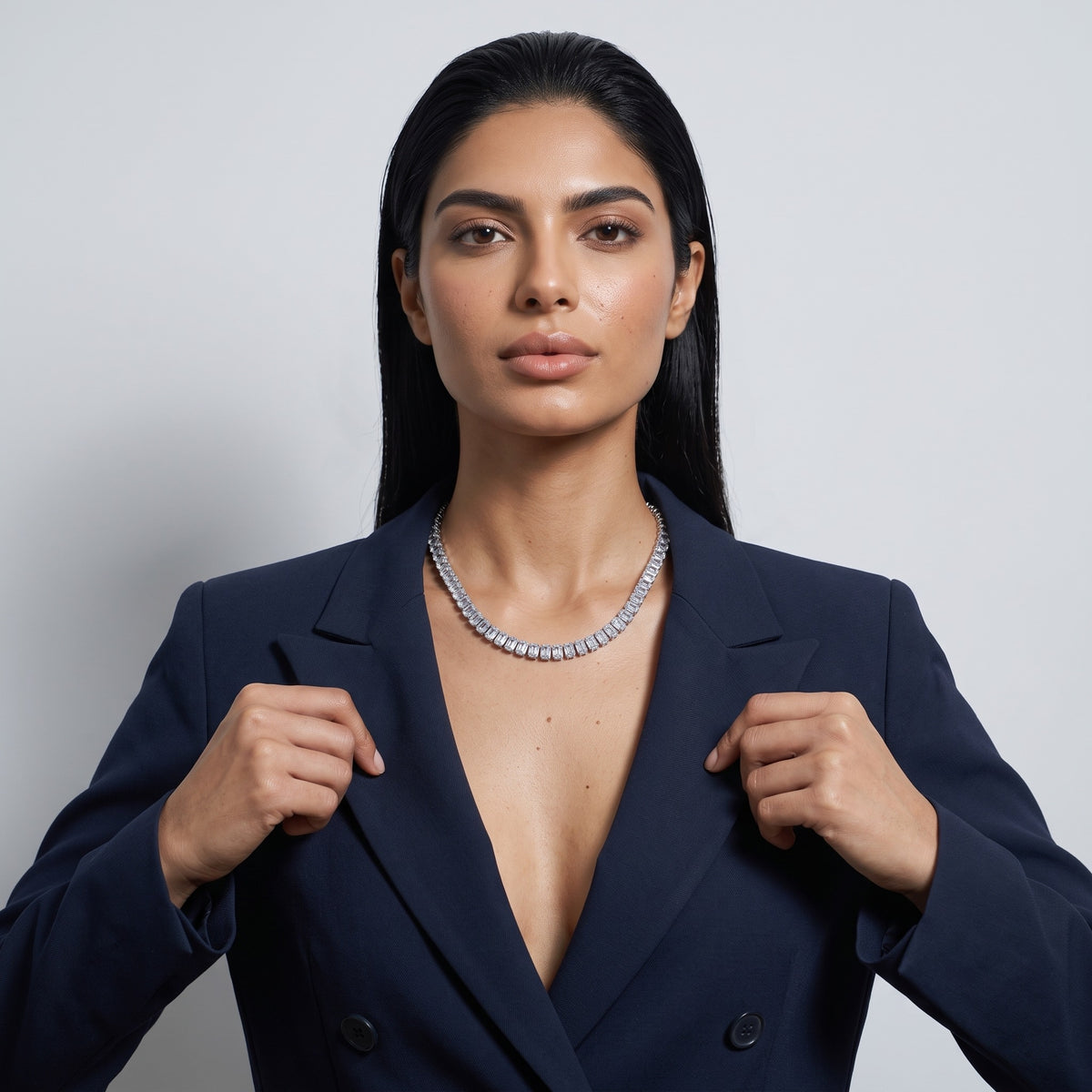 Tennis - Rectangle Choker Various Shaped Bezel CZ Tennis Necklace