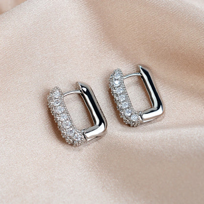 Geometric Square Crystal CZ Big Huggies Hoop Earrings - Different Sizes